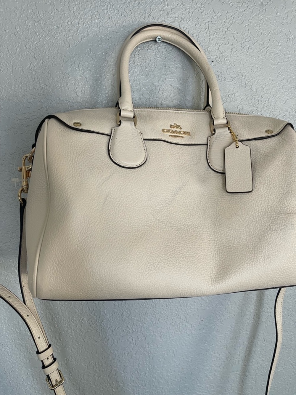 Coach Cream Leather Satchel with Gold Hardware